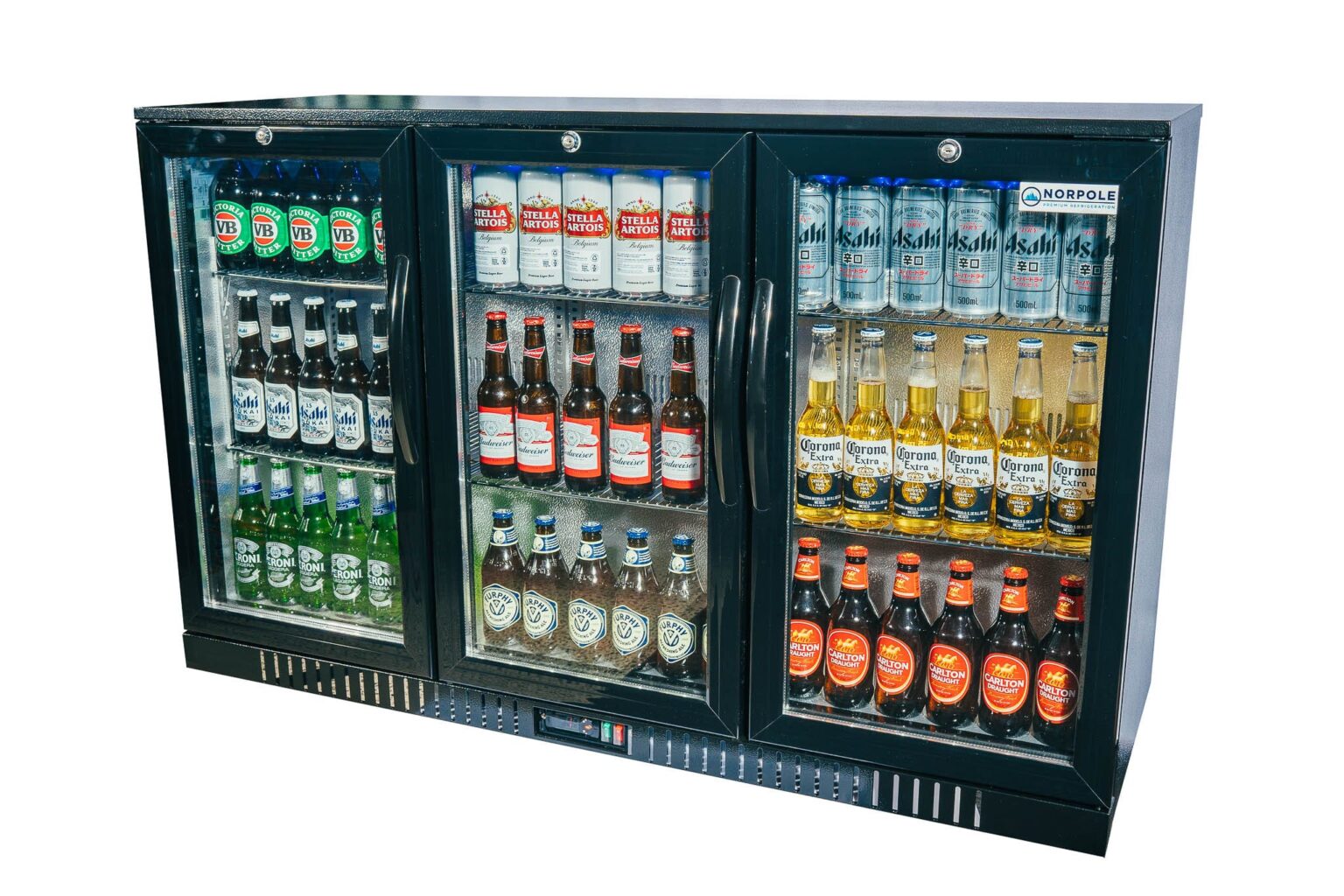 Norpole Tropical Black Three Door Alfresco Fridge Low E Glass Bar