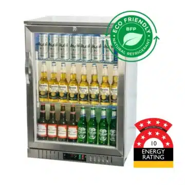 Norpole 138ltr Tropical Stainless Steel Single Glass Door Alfresco Fridge 600mm Low E Glass