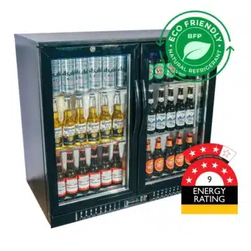 Norpole Tropical 43°C Rated Black Two Door Alfresco Fridge 900mm Wide Low E Glass - Our Biggest Seller!