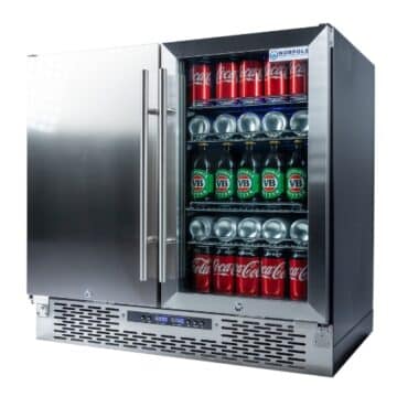 Side view of fridge freezer combo